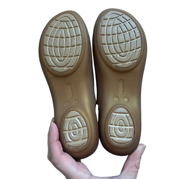 Crocs Iconic Comfort Slingback Jelly Tan Nude Leopard Gold Glitter 6W Used - Picture 8 of 9